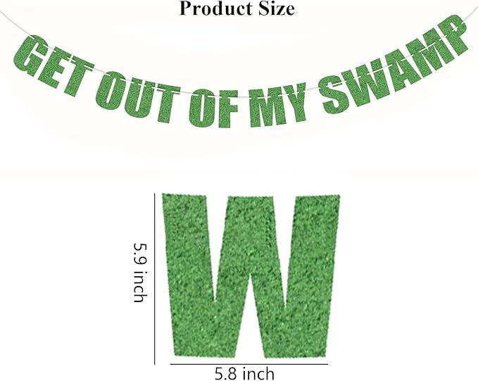 Pre-Strung Party Decorations Get Out of My Swamp Bunting Banner Green Glitter Birthday Funny Housewarming Party Decor