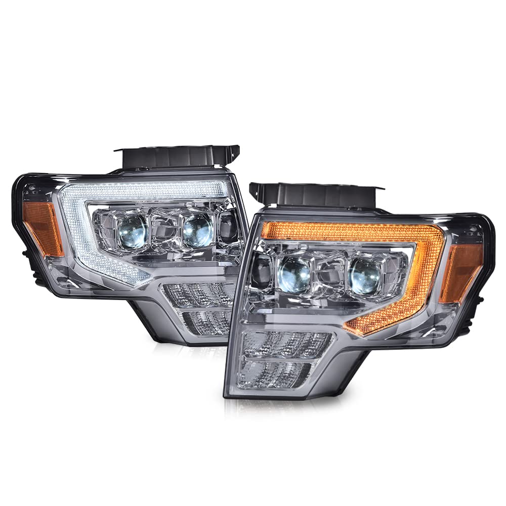 ALLGOOD LED Headlights Assembly Compatible with Ford F150 2009-2014, with Switchback, Tube Dual Projector Front Headlamp, Driver