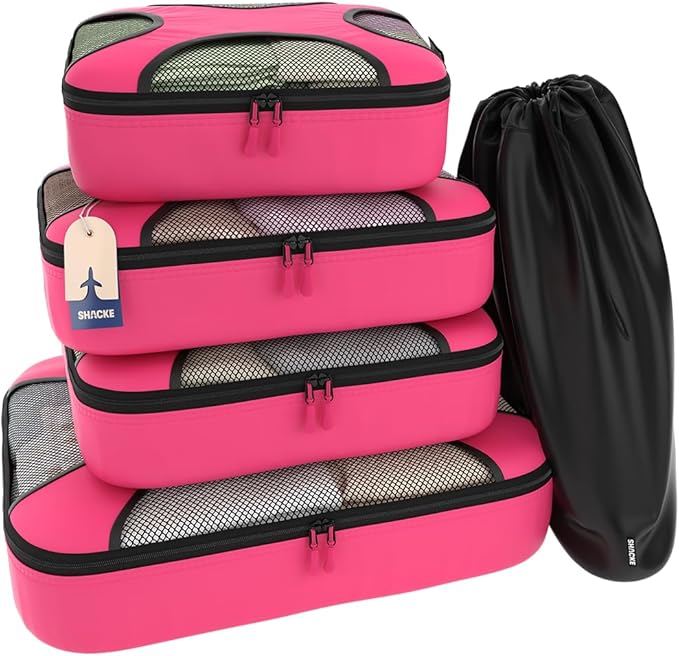 Shacke Packing Cubes for Travel 5 Set - Premium Luggage Organizer Bags - Versatile Travel Organizer for Women and Men - Optimized Packing Bags - Travel Essentials (Precious Pink)