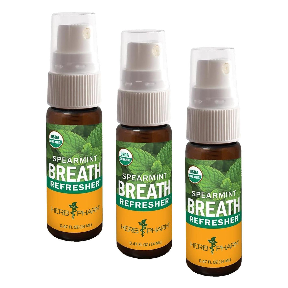 Herb Pharm Breath Refresher Certified Organic Herbal Fresh Breath Spray with Spearmint Essential Oil - 1/2 Ounce (Pack of 3)
