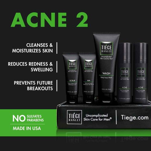 Tiege Hanley | Acne System Level 2 | Dermatologist Recommended Formula: Face Wash, AM Moisturizer with SPF20, Exfoliating Scrub and 1.6% Salicylic Acid Cream 2X | Uncomplicated Skin Care for Men