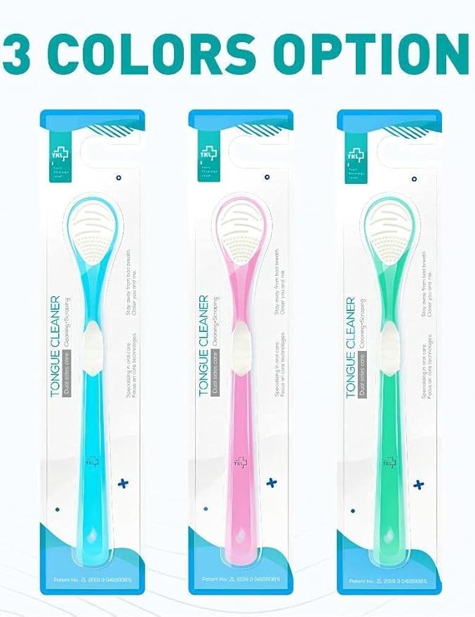 Y-Kelin Double-Side Desiged Tongue Scraper, Ultra-Soft Tongue Brush Tongue Cleaner (3 Pack)