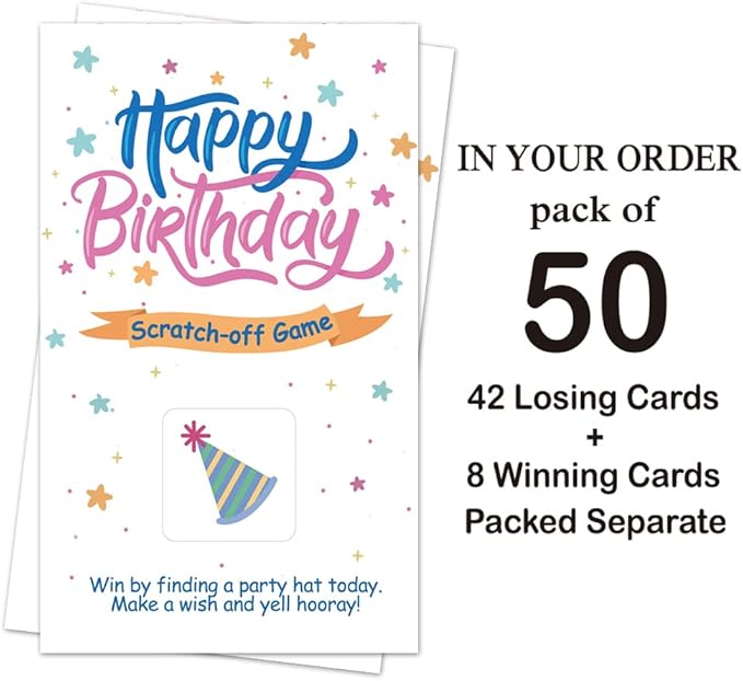 Haizct 50 Pack Adult Happy Birthday Day Party Game Scratch Off Cards, Funny Christmas Holiday Special Event Raffle Tickets Drawing, Birthday Raffle Tickets Party Supplies, Groups Raffles