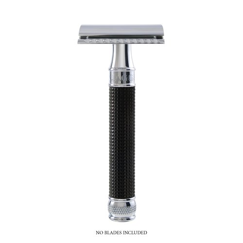 Edwin Jagger Double Edge Safety Razor With Long Handle (Blue) (Black Chrome Laser 3D Diamond)