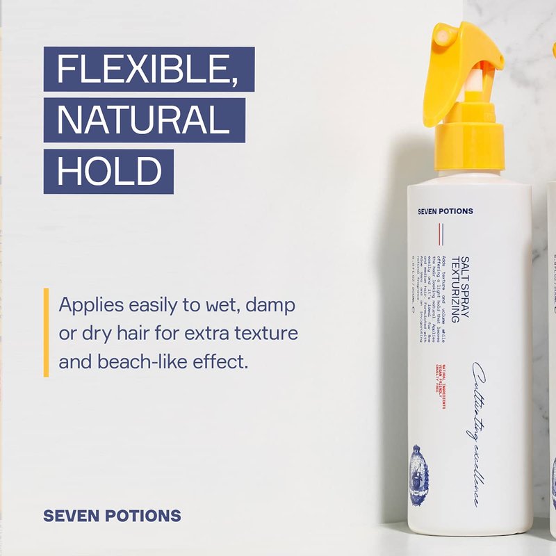 SEVEN POTIONS Salt Spray for Men — Hair Texture Spray with Matte Finish & Grit — Volumizing Pre-Styler for Beach Waves — Water-Based, Quick-Dry, Non-Sticky — Vegan, Cruelty-Free — 6.8 fl oz