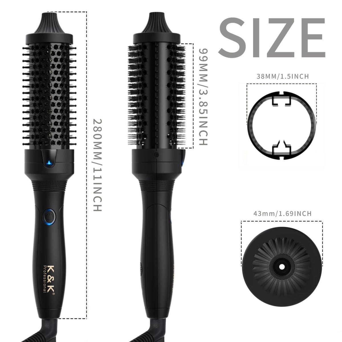 K&K Thermal Brush, 1.5 Inch Ionic Heated Round Brush, Professional Heated Ceramic Tourmaline Coating Curling Iron, Hot Styling Volumizing Tool, Dual Voltage, Pink