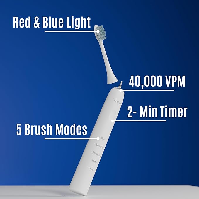 BIOLIGHT Illume Sonic Electric Toothbrush with Red & Blue Light Therapy – Professional Whitening, Gum Care & Advanced Oral Hygiene - White