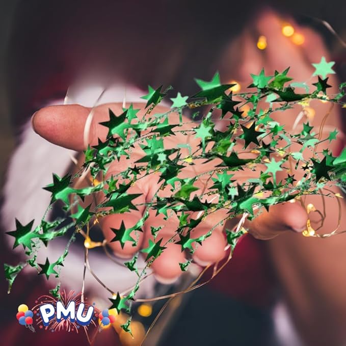 PMU 150 Ft Star Wire Shiny Garland Green - Halloween, Christmas Party, Wedding, Birthday, Festive Home Decoration Ornament Green (6pc-25Ft Each)
