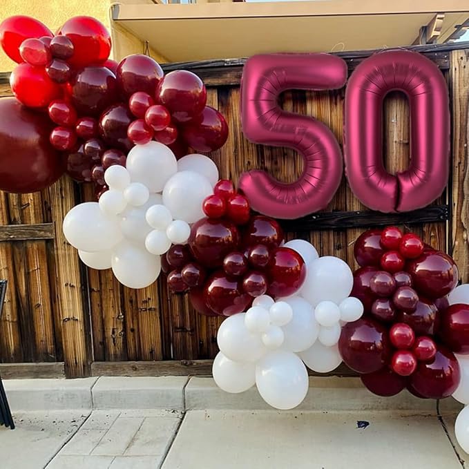 Number 4 Balloons 40 Inch Wine Red Burgundy Foil Helium Large Balloons for Birthday Party Anniversary Decorations（Digital 4）