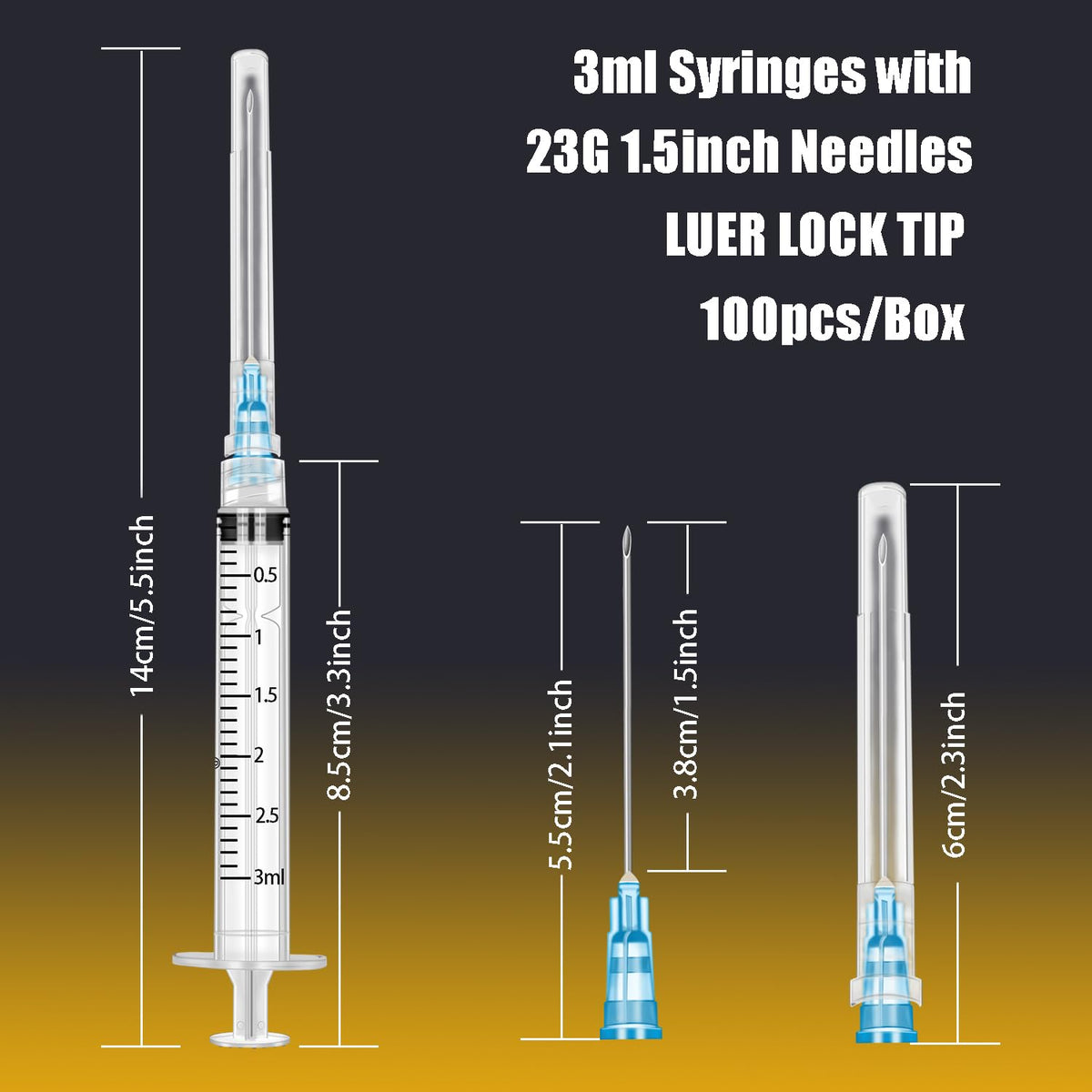 100Pack 3ml/cc with 23 G 1.5” Safety Individually Wrapped