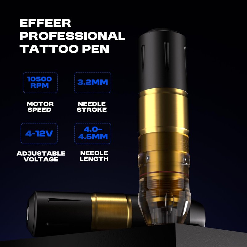 EFFEER Professional Tattoo Kit - 2 Batteries, LED Display, 20 Cartridge Needles, Complete Set for Beginners & Artists EF-TKP752A-9