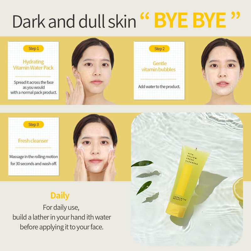 lapalette Vita Yellow Fresh Cleanser | Gentle Make-up Remover | 1-step Cleanser | 88% Moisturizing Essence | Natural Vitamin | Korean Skincare 3.38fl.oz