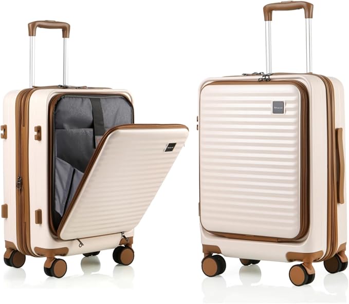 Carry On Luggage Airline Approved, 20 Inch Expandable PC Hardside Lightweight Suitcases with Spinner Wheels and TSA Lock (Beige, 20 Inch)