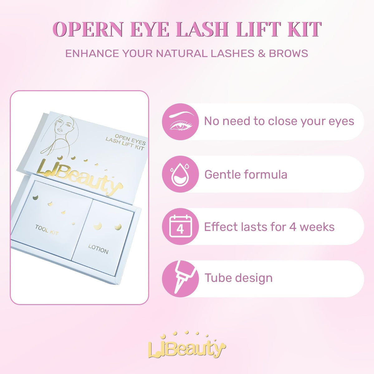 Libeauty Lash Lift Kit with Lash Glue Balm Eyelash Lift Kit & Brow Lamination Kit New Lash Lifting Pads Last Up 4-6 Weeks Tubular Precision Design Curling Perming Lotion & Liquid Set Home Perm Kit