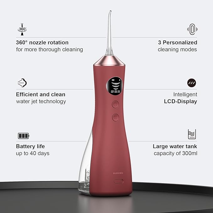 Water Dental Flosser for Teeth, Portable Cordless Water Flosser with 300ML Rechargeable with Type-C, IPX7 Waterproof Water Flossers for Adults with 3 Intensity Modes and 3 Flossing Tips