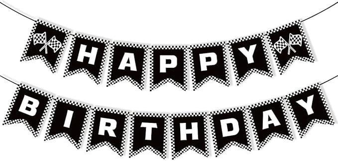 Race Car Happy Birthday Banner Race Car Birthday Party Decorations Black and White Checkered Flag Banner Racing Themed Checkered Flag Party Supplies for Boys
