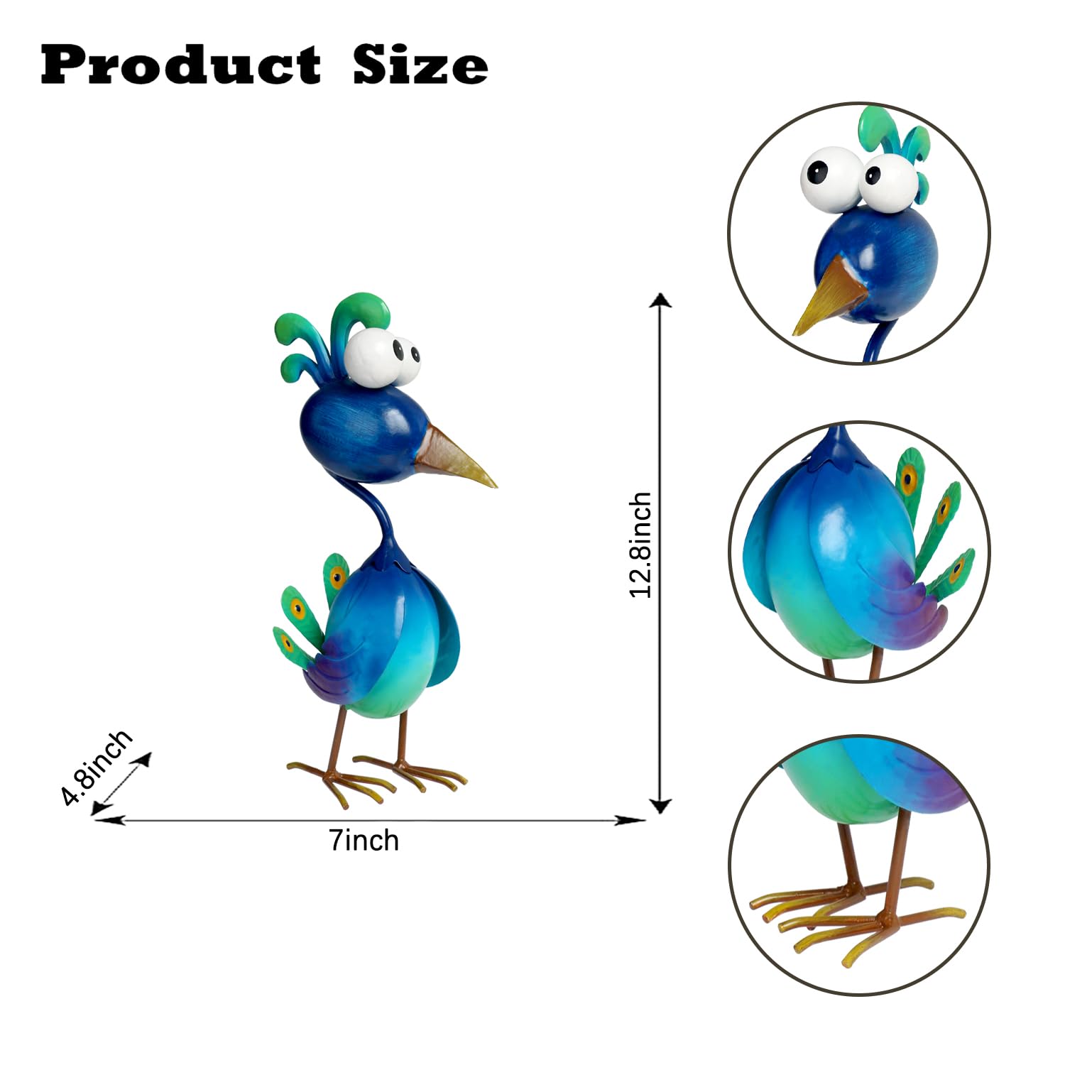 Kircust Peacock Decor Metal Yard Art Outdoor Statues Lawn Decorations Outside Garden Peacocks Decoration for Home