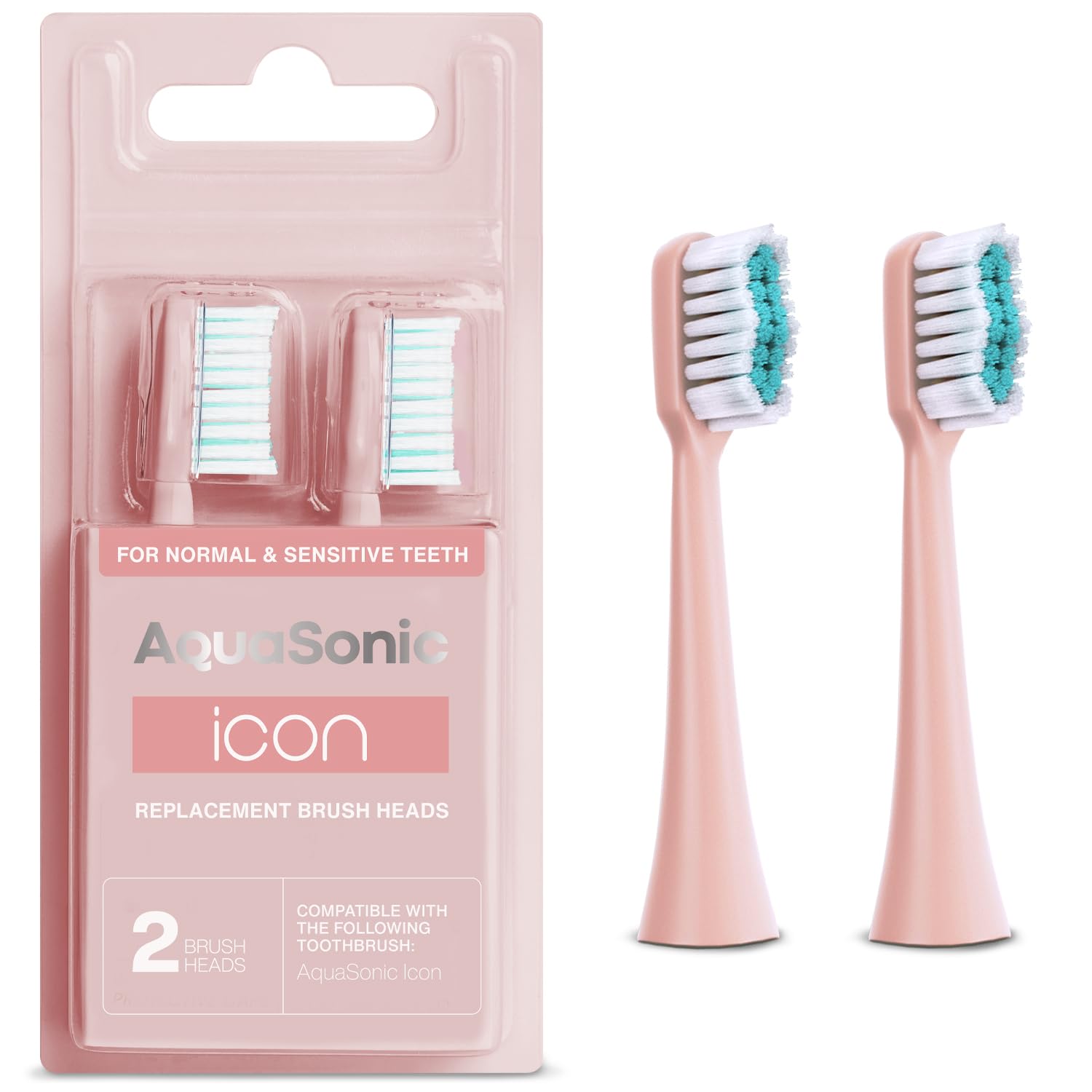 AquaSonic Genuine Icon Replacement Brush Heads | ADA Accepted | Compatible with AquaSonic Icon Toothbrush | 6 Brush Heads | for Normal & Sensitive Teeth (Light Pink)