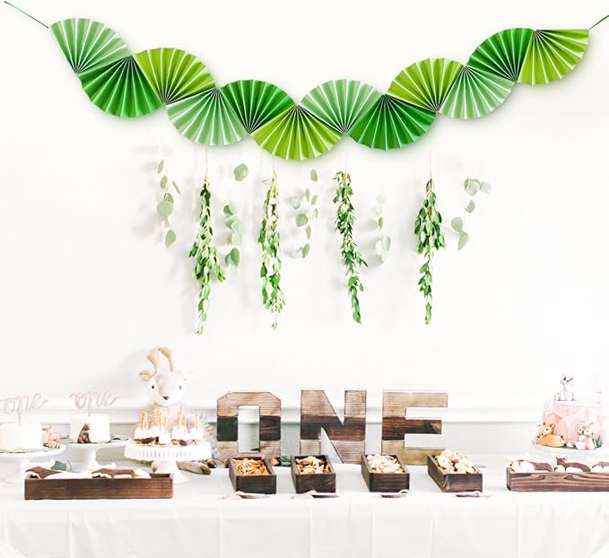 Green Paper Fan Garland - Paper Fan Garland Party Decorations - Perfect for Birthday Parties, Holiday Decorations, Family Gatherings, Weddings and More (Green)