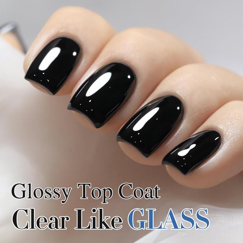 Double Rhythm 2 Pcs 15ML No Wipe Gel Top Coat and Base Coat Set Clear Glossy Gel Polish Kit (2Pcs Top Coat)