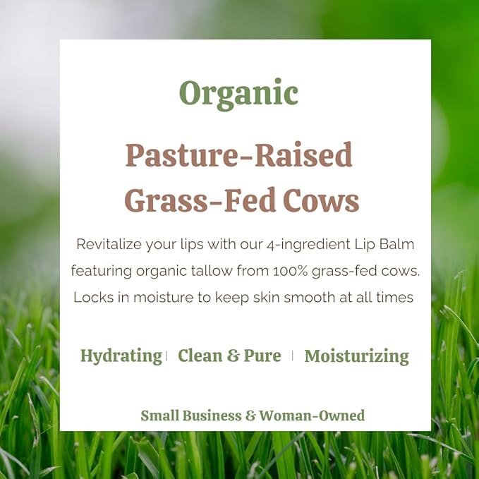 100% Organic Lip Balm Hydrating, Grass-Fed Beef Tallow Lip Balm, Made with Pasture Raised Tallow, Honey, Beeswax, & Orange Essential Oil, Lip Balms & Moisturizers - Bulk Pack of 3