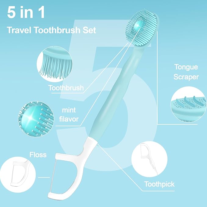 28 Packs Mini Brushes-Disposable Toothbrushes with Toothpaste + Floss + Pick + Tongue Scraper Travel Size Individually Wrapped Business Trip Work or Travel (Mix Flover)