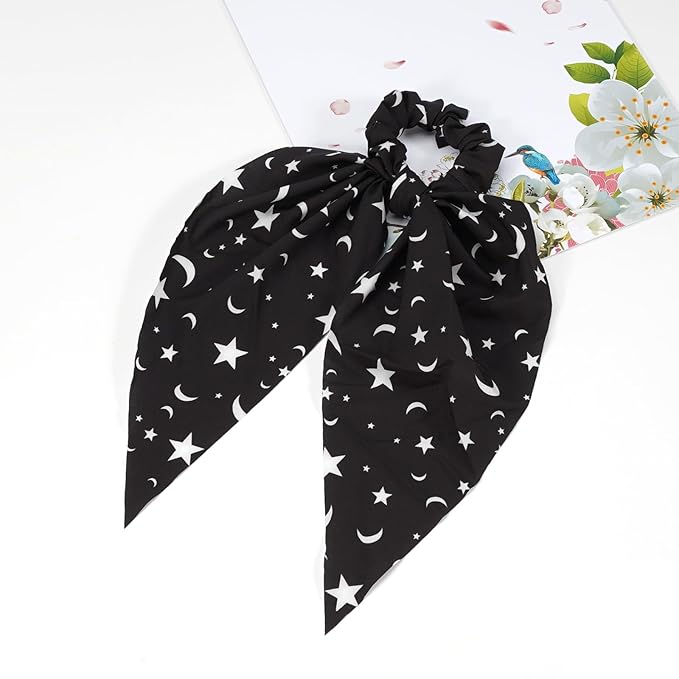 Halloween Hair Ties for Woman Girls Corn Candy Moon Star Hair Scrunchies Spooky Black Orange Elastic Ribbon Bow Hair Tie Halloween Party Supplies Hair Accessories 2PCS