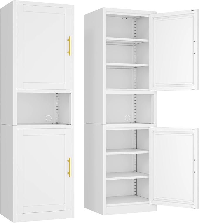 Tall Narrow Storage Cabinet 66.93" H Tall Bathroom Cabinet Metal Pantry Cabinets, 4 Adjustable Shelves for Kitchen, Home Office, Living Room, Dinning Room (20 inches Wide White)