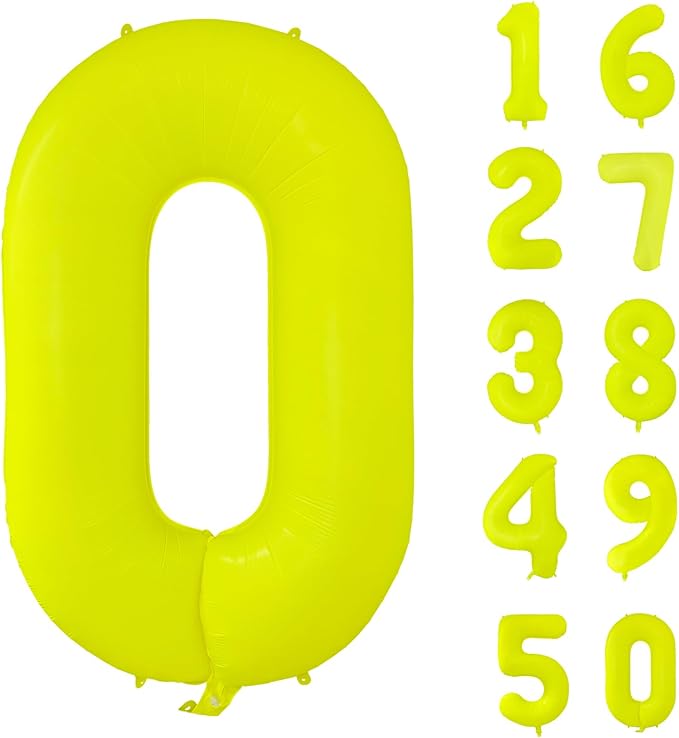 Fluorescent Yellow Number Balloon 40 inch Giant Foil Helium Balloons Yellow Number 0 Balloon for Birthday Party Decorations
