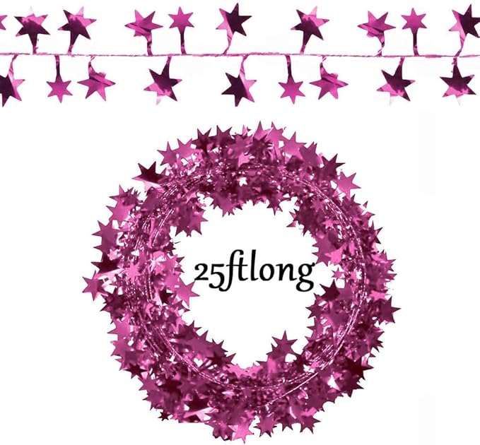 PMU 150 Ft Star Wire Shiny Garland Light Pink - Halloween, Christmas Party, Wedding, Birthday, Festive Home Decoration Ornament Light Pink (6pc-25Ft Each)