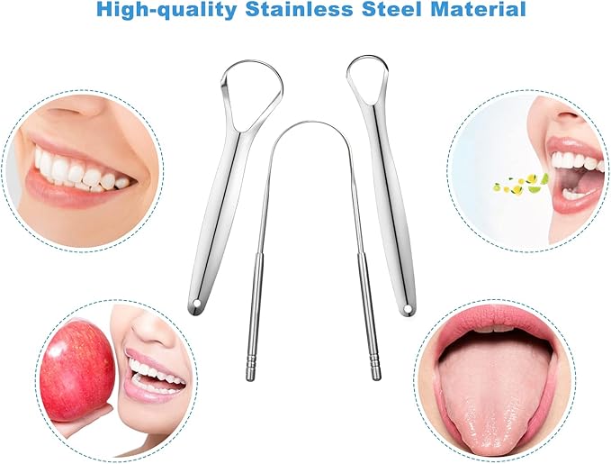 3 PCS Metal Tongue Scraper, Tongue Scrapers for Adults, Stainless Steel Tounge Scrappers, Tounge Scraper, Portable Tongue Scrappers YLYL