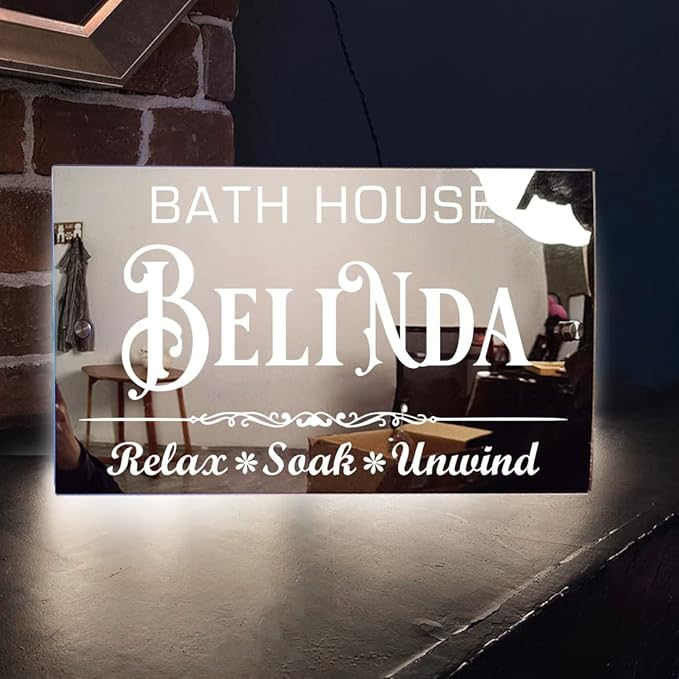 Personalized Bathroom LED Name Mirror Light Custom LED Light Up Mirror Multi Colour Lighting Mirror Name Sign, Custom Name Neon Sign Light Wall Decor Mirror for Bathroom Livingroom,Bar, barber shop