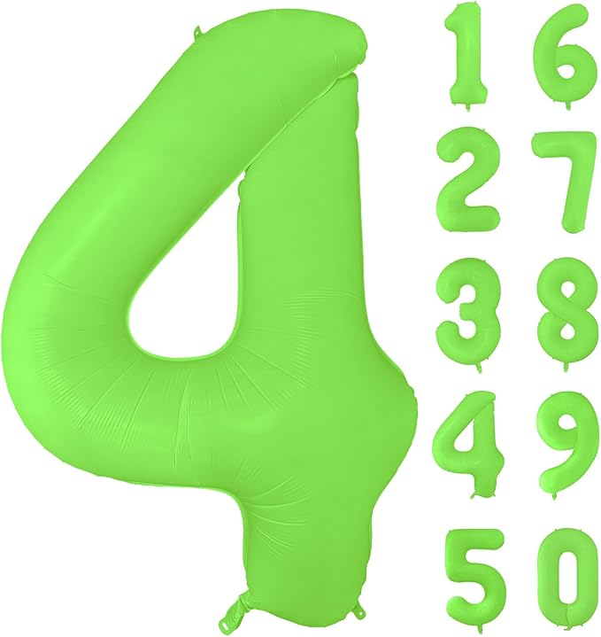 Fluorescent Green Number Balloon 40 inch Giant Foil Helium Balloons Green Number 4 Balloon for 4th Birthday Party Decorations