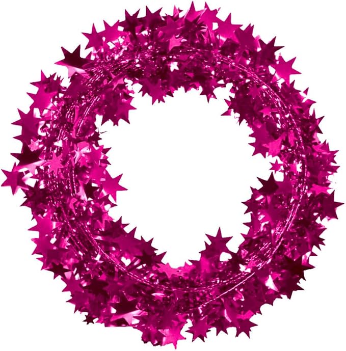 PMU 150 Ft Star Wire Shiny Garland Hot Pink - Halloween, Christmas Party, Wedding, Birthday, Festive Home Decoration Ornament Hot Pink (6pc-25Ft Each)