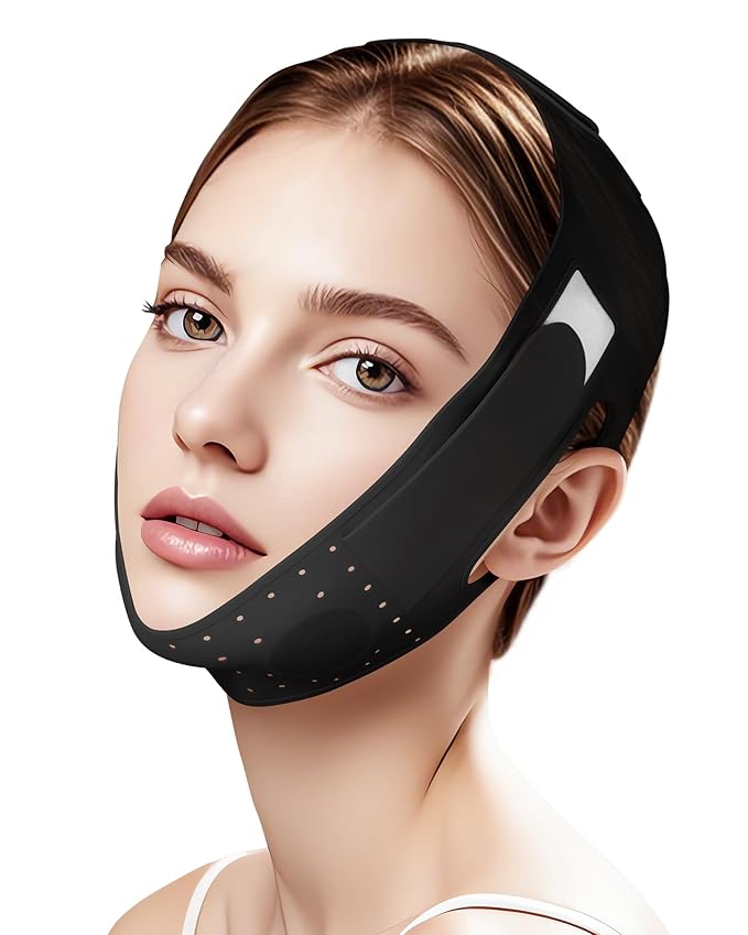 V-Line Sculpting Face Mask – Silicone Chin Strap for Jawline Tightening & Double Chin Reduction (23-27 Inches) (Matte Black)