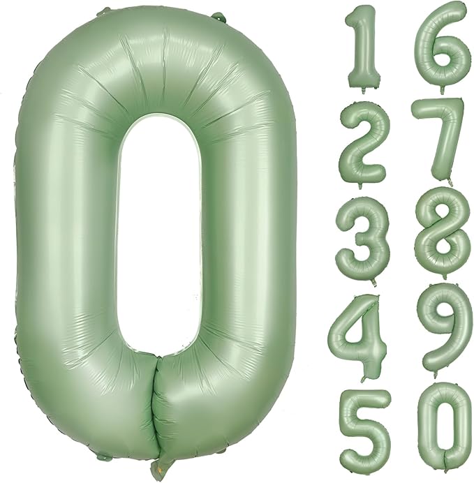40 Inch Green Number Balloon 0 Olive Green Foil Balloon Sage Green 0 Balloons Mylar Helium Balloon for Birthday Party Decorations Girls Boys Baby Shower Wedding Anniversary Decoration (Number 0)