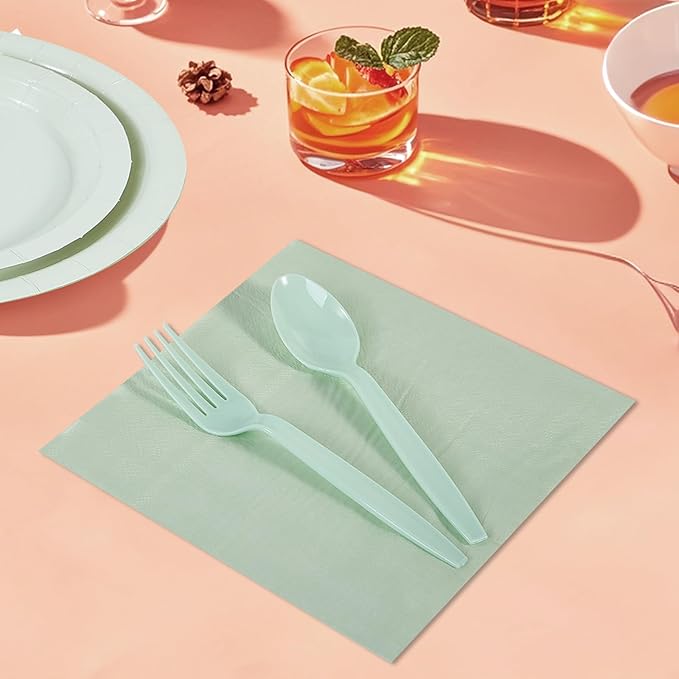 Ottin 169PCS Sage Green Party Supplies for 24 Guests – Disposable Paper Plates, Napkins, Cups, Forks, Knives, Spoons & Tablecloth for Birthday, Wedding, Halloween, Thanksgiving, Christmas, New Year