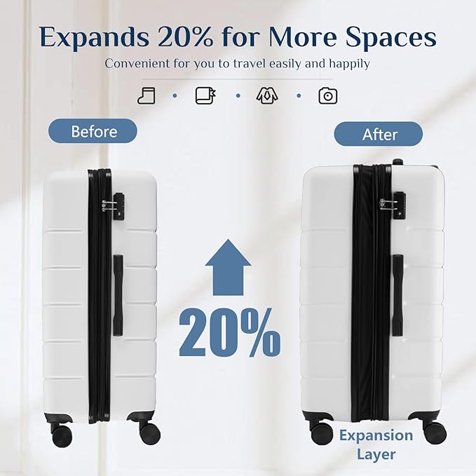 OLIXIS 29 Inch Luggage, Hardside Checked Suitcase with Spinner Wheels, Lightweight ABS Hard Shell Travel Luggage, TSA Approved Lock, Expandable Large Suitcase for Business & Travel–White