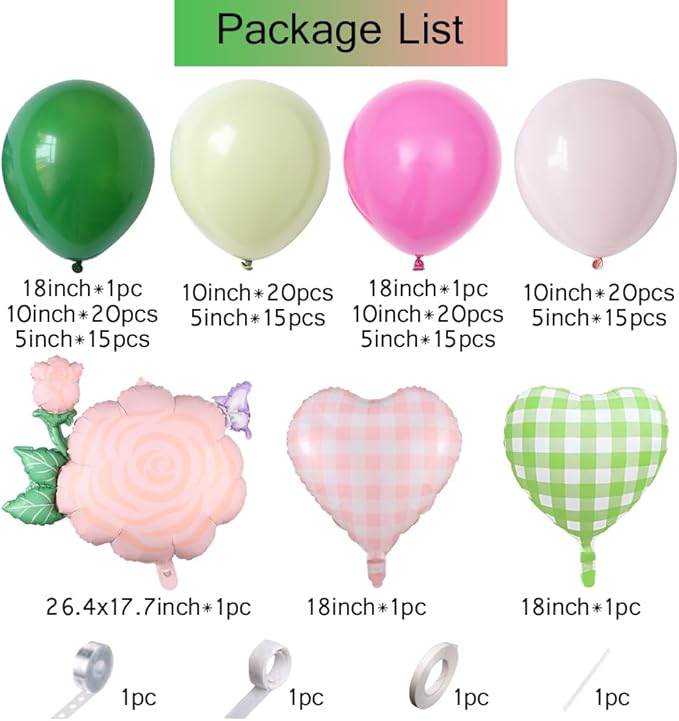 Pink and Green Balloon Garland Arch Kit, 149pcs Pastel Pink Green Latex Balloons with Rose Flower Foil Balloon for Fairy Wonderland Spring Garden Girls Birthday Summer Safari Party Decorations
