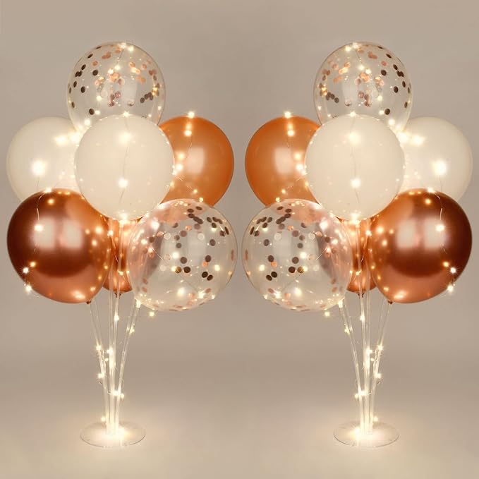 Ainiv 2 Set Table Balloon Stand Kit with Lights, Light Up Balloon Holder Include 16 Pink Latex Confetti Balloons, Wedding Party Decorations for Birthday, Graduation, Anniversary, Christmas