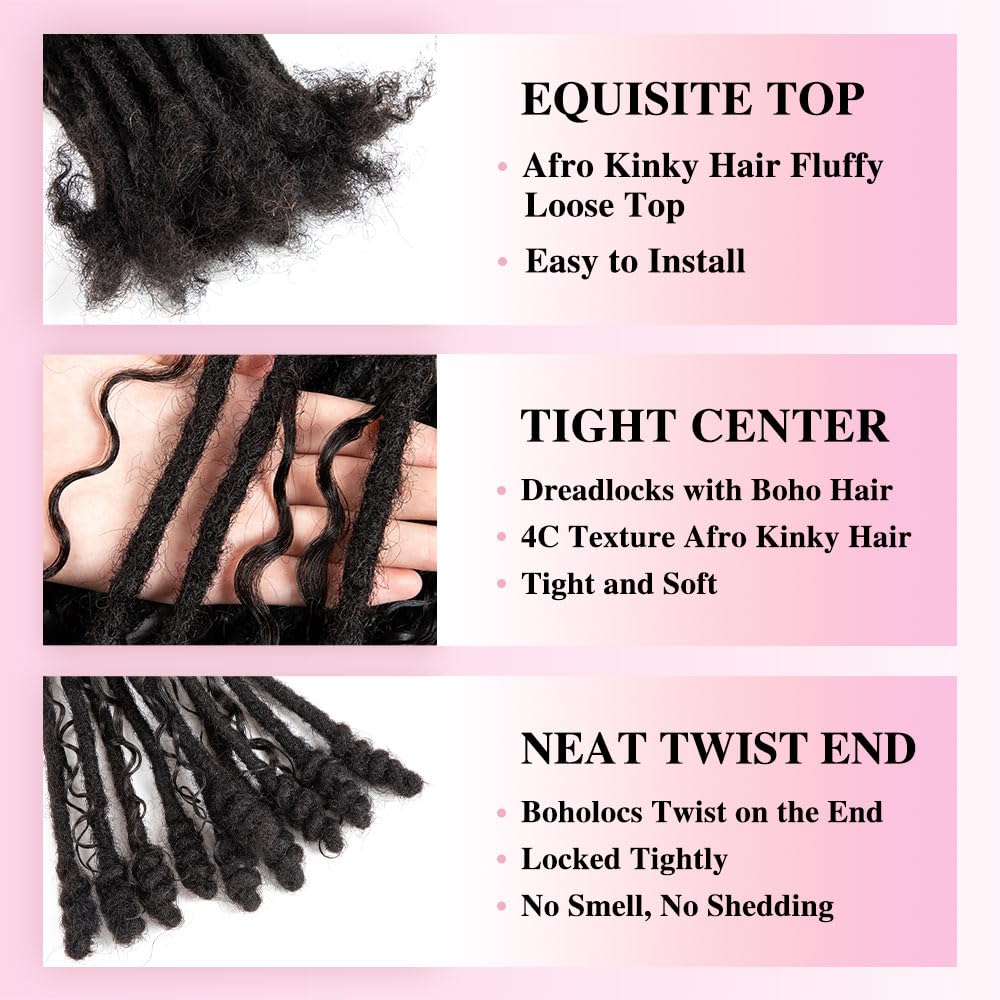 Lovenea 0.6 cm Human Hair Dreadlocks with Twist Ends 12 inch 10 Strands Boholocs Human Hair Handmade Dreadlock Extensions Natural Black Color Can Be Dyed Bleached Curled (1B#, 12 Inch-10 Strands)