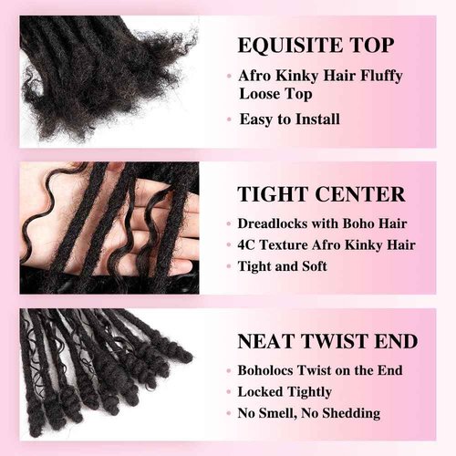 Lovenea 0.6 cm Human Hair Dreadlocks with Twist Ends 8 inch 30 Strands Boholocs Human Hair Handmade Dreadlock Extensions Natural Black Color Can Be Dyed Bleached Curled(1B#, 8 Inch-30 Strands)