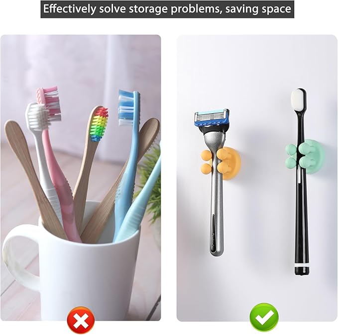 iBetterLife Silicone Toothbrush Holders for Bathrooms - 4Pcs Razor Holder for Shower Wall Mount Self Adhesive Cute Utility Dorm Room Kitchen Office Organizer Storage Hook for Kids Hanging Loofah Towel