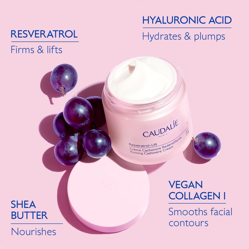 Caudalie Resveratrol-Lift Retinol Alternative Firming Cashmere Cream, Anti-Aging Moisturizer with Resveratrol, Hyaluronic Acid & Vegan Collagen, Refillable Jar - 50 mL