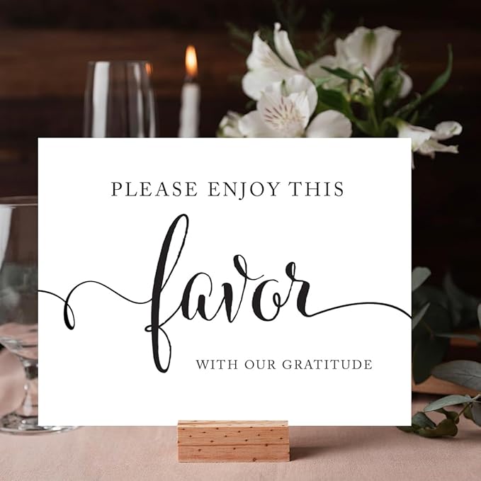 Andaz Press Wedding Party Signs, Formal Black and White, 8.5-inch x 11-inch, Please Enjoy This Favor With Our Gratitude Party Favors and Gifts Sign, 1-Pack, Reception Table Sign,