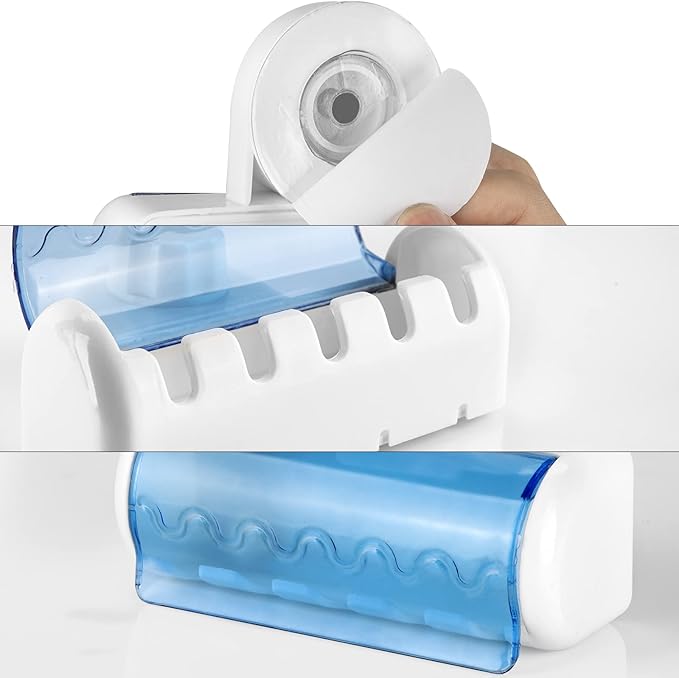 1 PCS Self Adhesive Toothbrush Holder with Cover for Bathroom, 5-Slot Wall Mounted Toothbrush Organizer Rack for Shower, Dorm, Cabinet