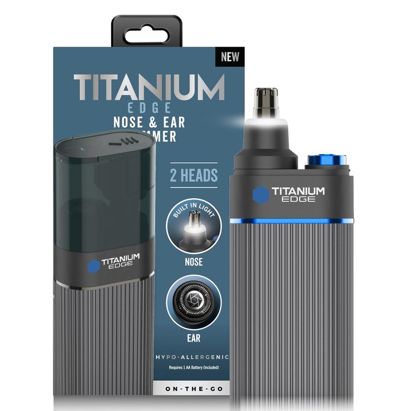 Microtouch Titanium Edge Ear & Nose Trimmer – Dual Rotary Blade Heads with Light – Water Resistant – Travel Friendly – Durable Design – Titanium Coated Blades for Precise, Comfortable Grooming