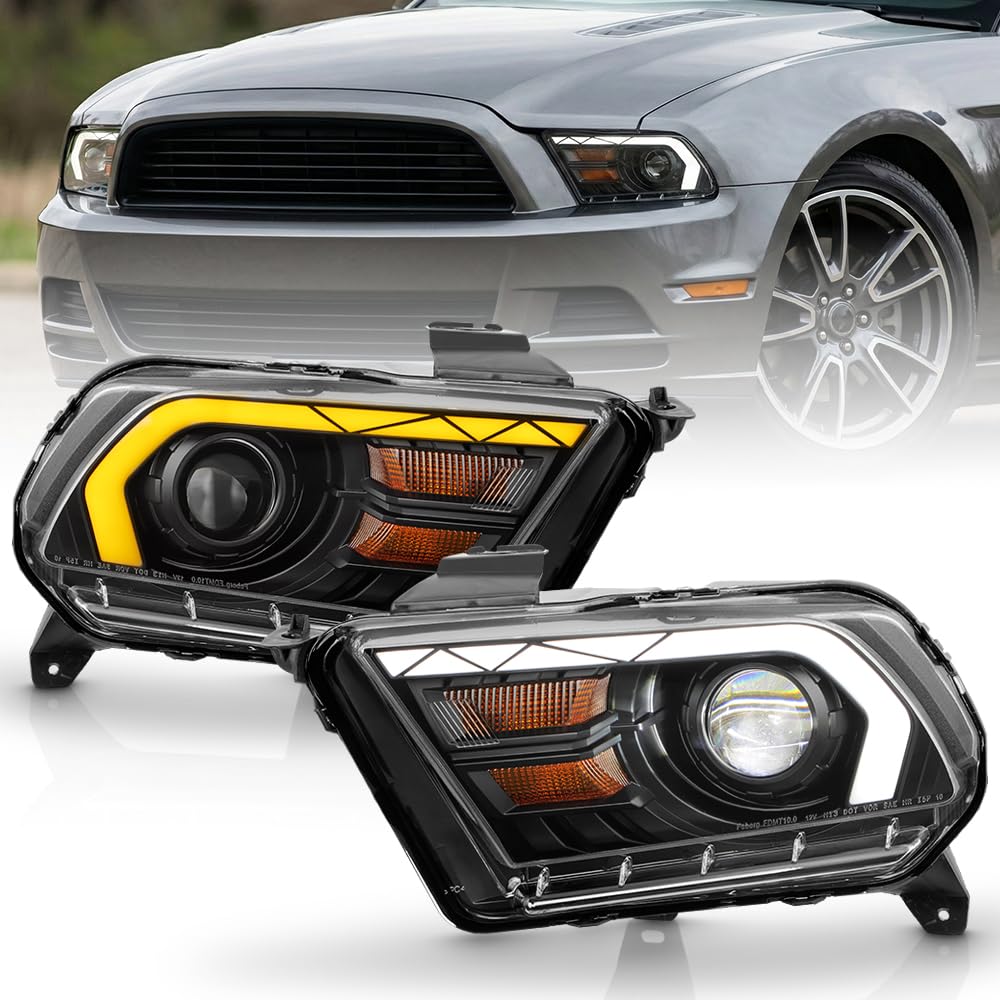 KEEKPO - Compatible with 2010-2014 Ford Mustang Sequential Signal LED Projector Headlights w/Greeting Light Left+Right