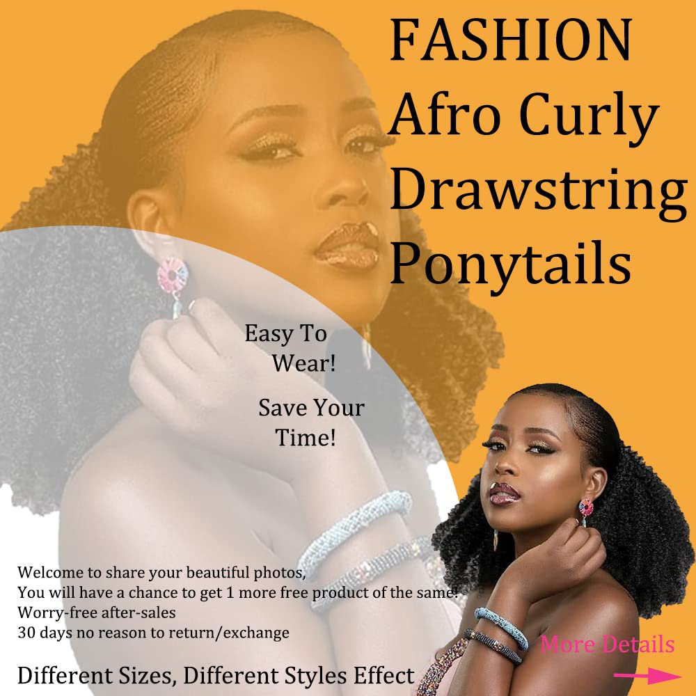 FEIPRO Natural Drawstring Ponytails Real Human Hair for African Black Women
