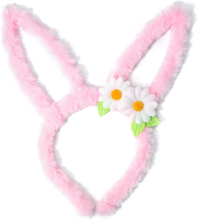 Needzo Easter Bunny Ears Hair Accessories, Pink and White Spring Items for Egg Hunts and Parties, One Size